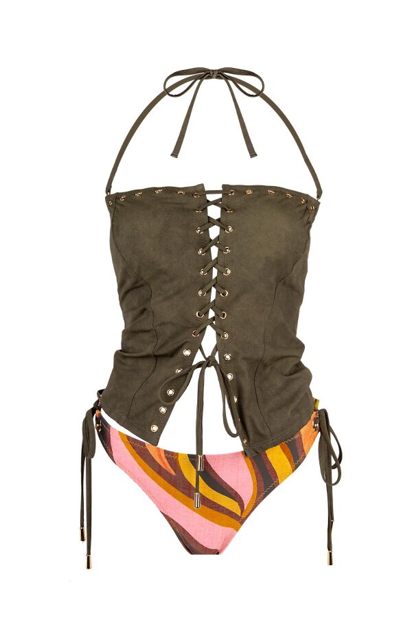 Ayyıldız 6620 Yeşil Kahverengi Büstiyer Bikini Takımı - 5