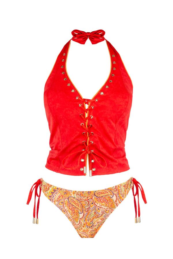 Ayyıldız 6630 Turuncu Şal Desenli Büstiyer Bikini Takımı - 5