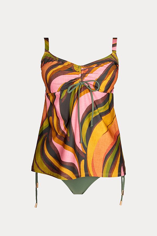 Ayyıldız 6633 Yeşil Kahverengi Desenli Büzgülü Tankini - 3