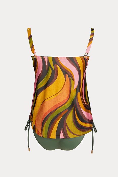 Ayyıldız 6633 Yeşil Kahverengi Desenli Büzgülü Tankini - 4