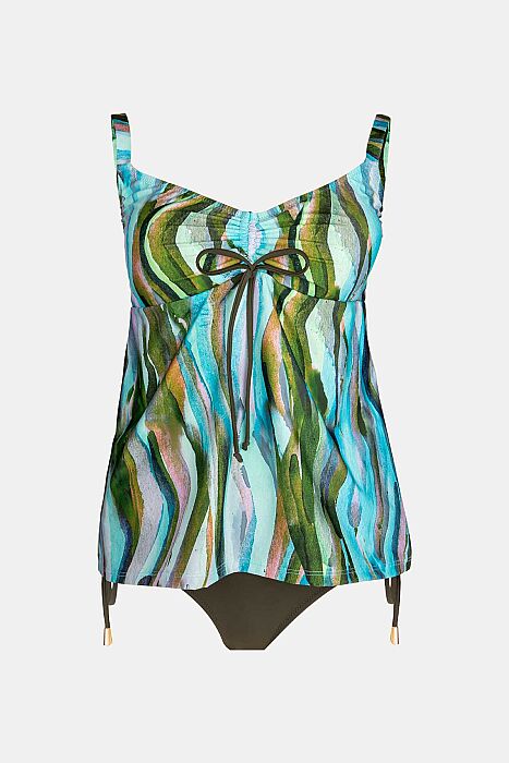 Ayyıldız 6633 Yeşil Turkuaz Desenli Büzgülü Tankini - 2