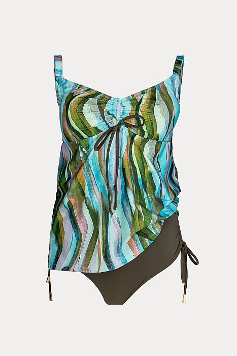 Ayyıldız 6633 Yeşil Turkuaz Desenli Büzgülü Tankini - 4