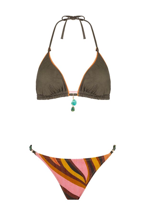 Ayyıldız 6634 Yeşil Kahverengi Aksesuarlı Üçgen Bikini Takımı - 4