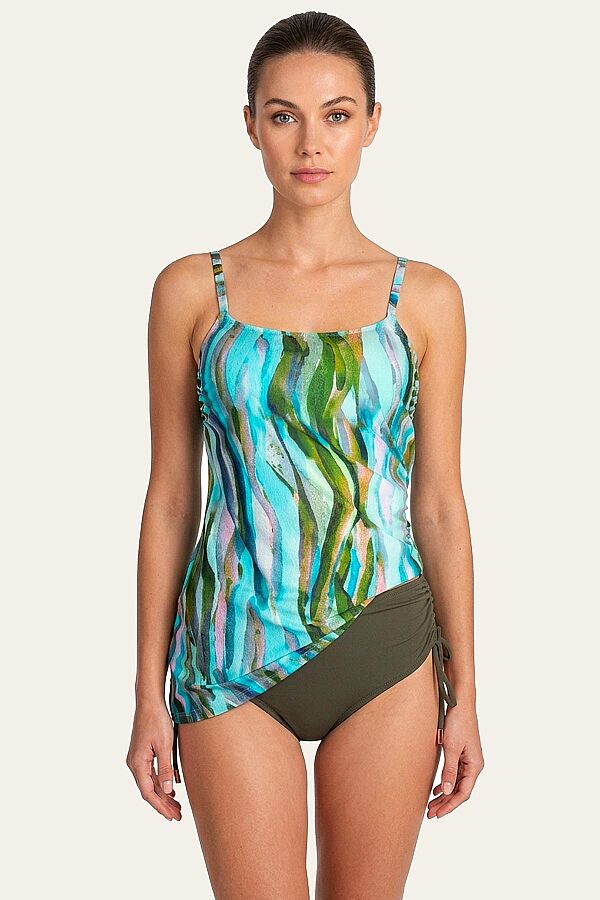 Ayyıldız 6635 Yeşil Turkuaz Desenli Uzun Tankini - 1