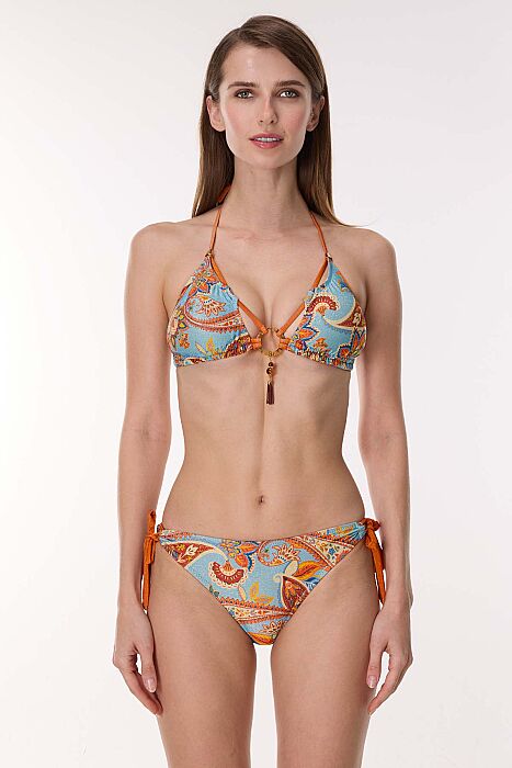Ayyıldız 6636 Mavi Şal Desenli Üçgen Bikini Takımı - 1
