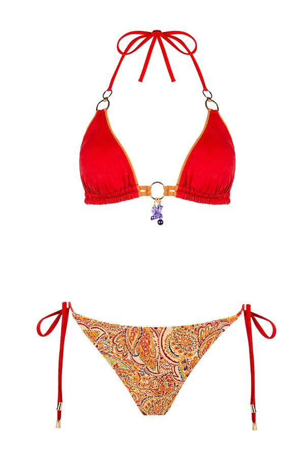 Ayyıldız 6639 Turuncu Şal Desenli Üçgen Bikini Takımı - 4