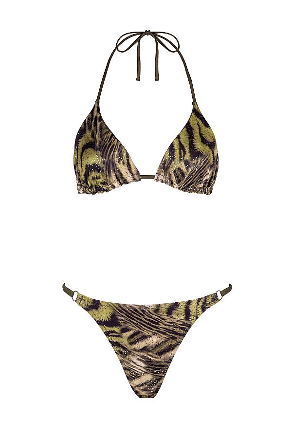 Ayyıldız 6641 Yeşil Simli Leopar String Bikini Takımı - 4