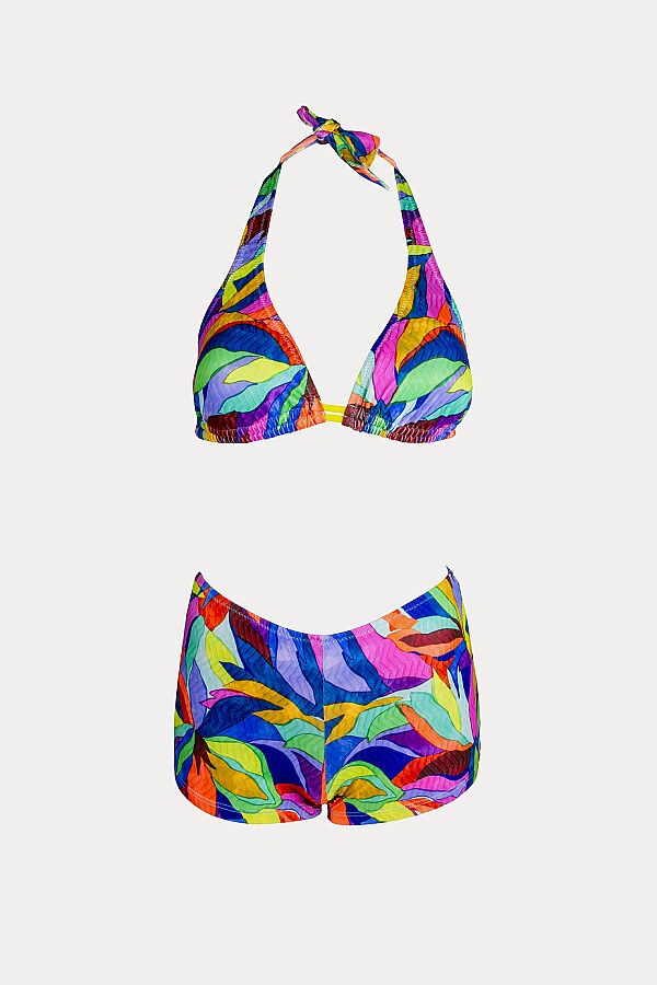 Ayyıldız 6650 Sarı Pembe Boyundan Bağlamalı Şortlu Bikini Takımı - 2