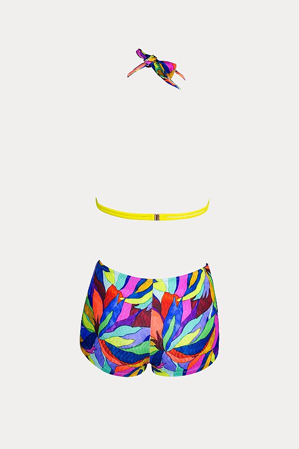 Ayyıldız 6650 Sarı Pembe Boyundan Bağlamalı Şortlu Bikini Takımı - 3