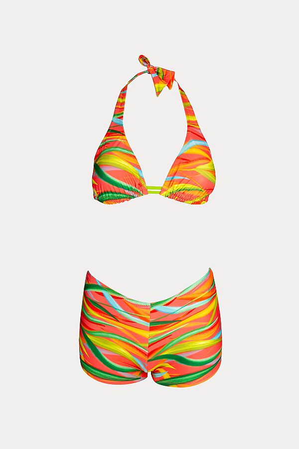Ayyıldız 6650 Turuncu Yeşil Boyundan Bağlamalı Şortlu Bikini Takımı - 2