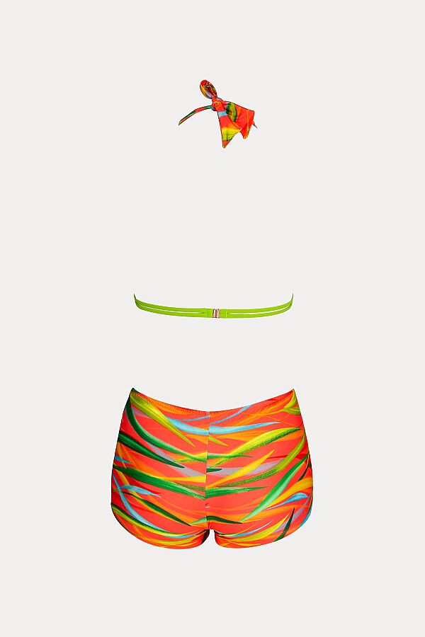 Ayyıldız 6650 Turuncu Yeşil Boyundan Bağlamalı Şortlu Bikini Takımı - 3
