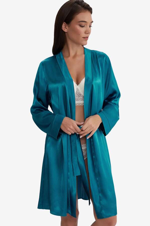 Ayyıldız 815 Yeşil Saten Sabahlık - 1