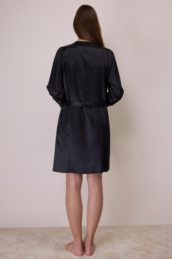 Ayyıldız 815 Siyah Saten Sabahlık - 2