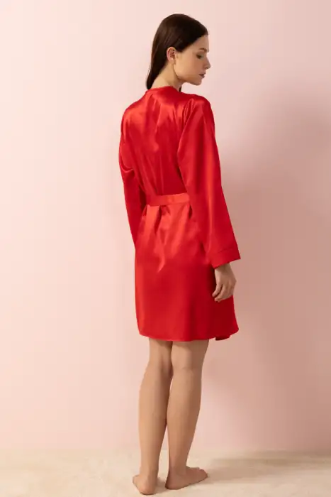 Ayyıldız 815 Kırmızı Saten Sabahlık - 2