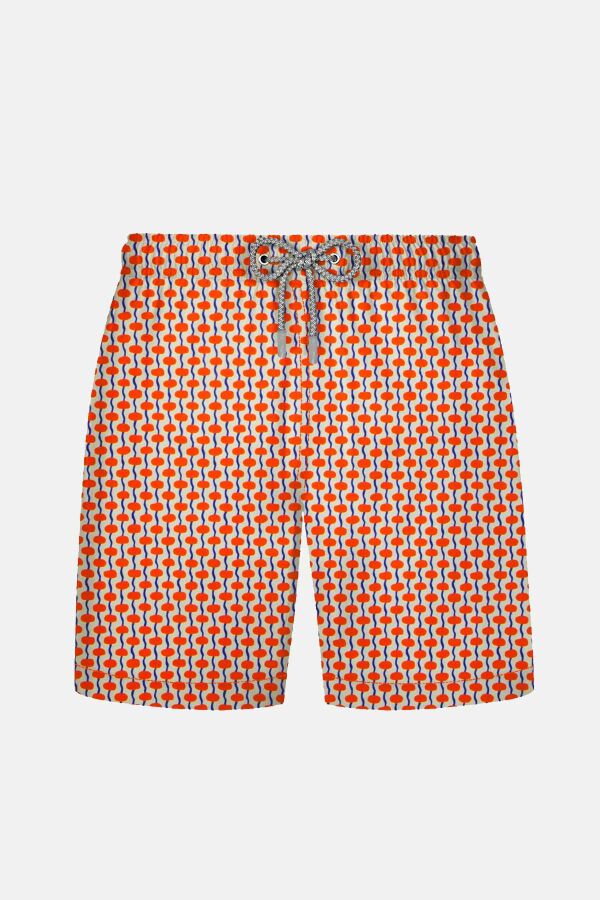 Ayyıldız 845 Erkek Krem Turuncu Desenli Deniz Şortu - 1