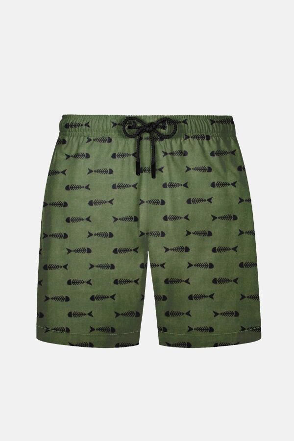 Ayyıldız 845 Erkek Yeşil Balık Desenli Deniz Şortu - 1