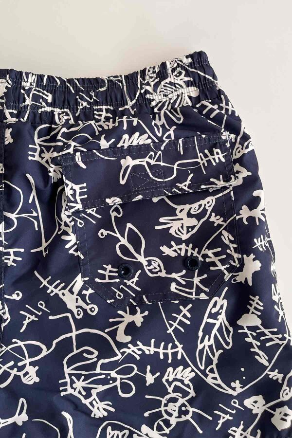 Ayyıldız 845 Erkek Lacivert Beyaz Desenli Deniz Şortu - 4