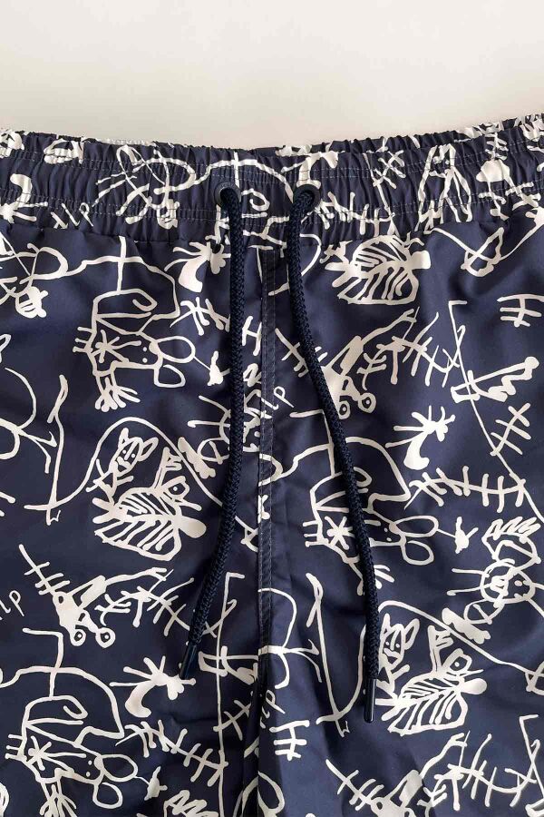 Ayyıldız 845 Erkek Lacivert Beyaz Desenli Deniz Şortu - 2