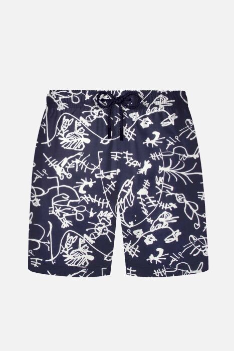 Ayyıldız 845 Erkek Lacivert Beyaz Desenli Deniz Şortu - AYYILDIZ