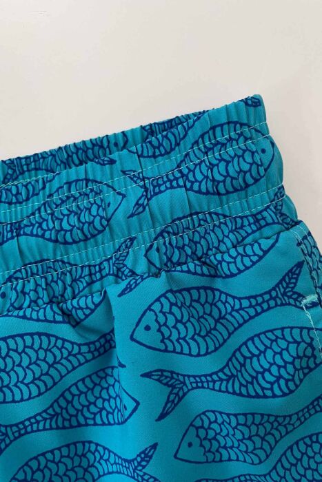 Ayyıldız 845 Erkek Turkuaz Balık Desenli Deniz Şortu - 3