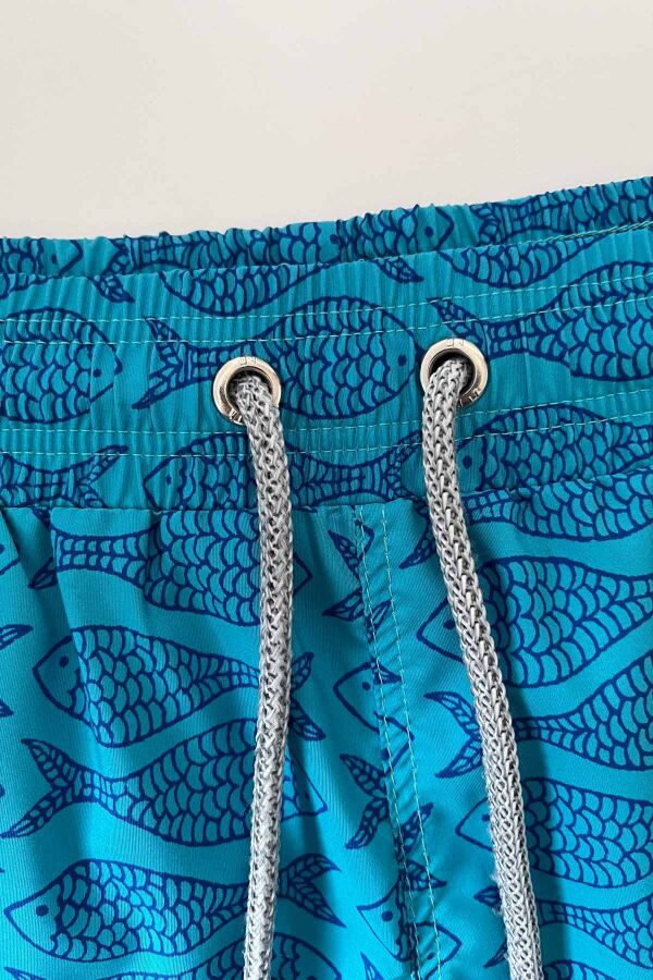 Ayyıldız 845 Erkek Turkuaz Balık Desenli Deniz Şortu - 2