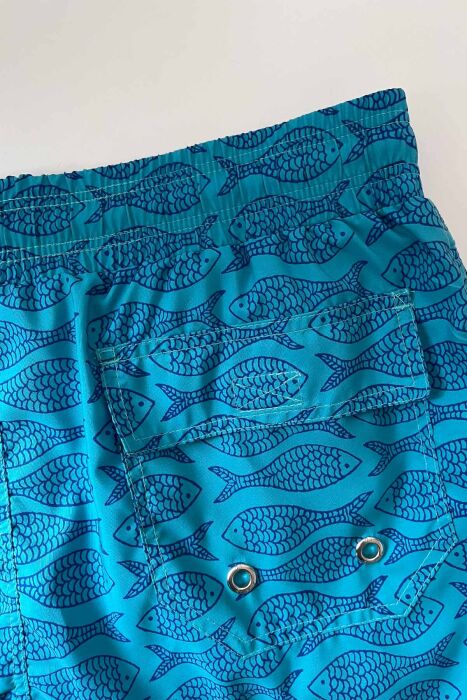 Ayyıldız 845 Erkek Turkuaz Balık Desenli Deniz Şortu - 4