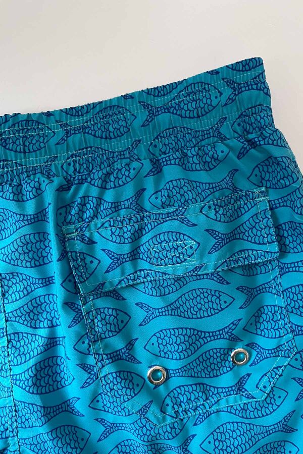 Ayyıldız 845 Erkek Turkuaz Balık Desenli Deniz Şortu - 4