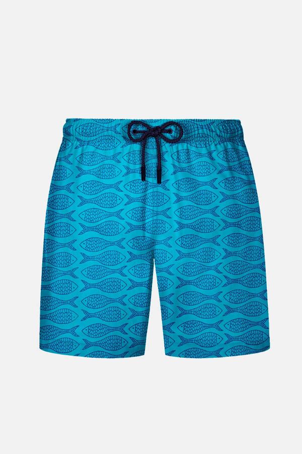 Ayyıldız 845 Erkek Turkuaz Balık Desenli Deniz Şortu - 1