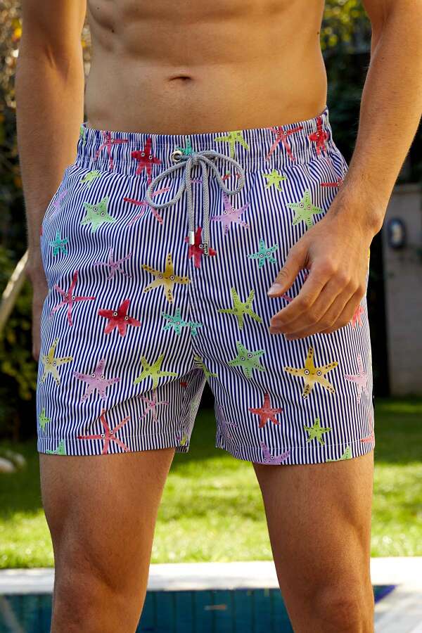 Ayyıldız 845 Erkek Mavi Yıldız Deniz Şortu - 1