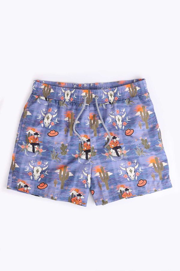 Ayyıldız 845 Erkek Mavi Turuncu Desenli Deniz Şortu - 1