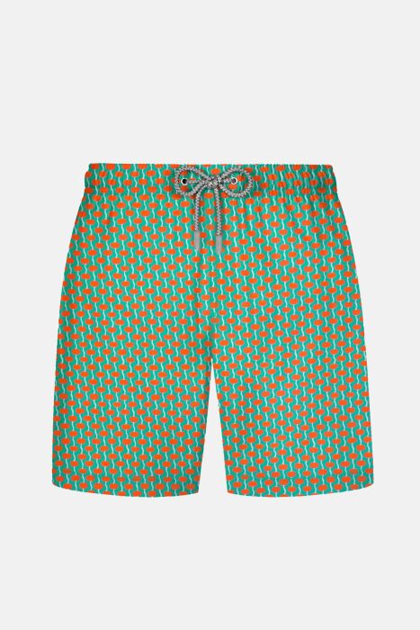 Ayyıldız 845 Erkek Yeşil Turuncu Desenli Deniz Şortu - AYYILDIZ