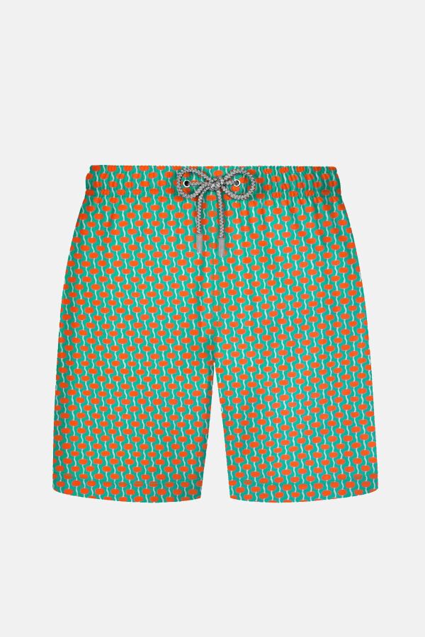 Ayyıldız 845 Erkek Yeşil Turuncu Desenli Deniz Şortu - 1