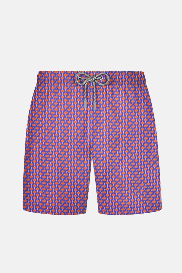 Ayyıldız 845 Erkek Mavi Turuncu Desenli Deniz Şortu - 1