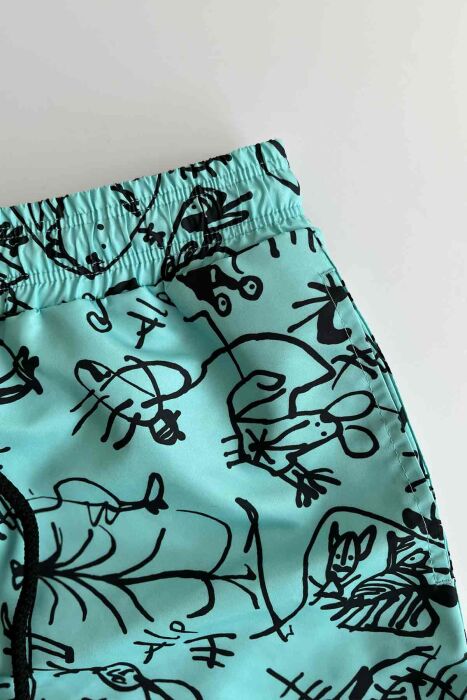 Ayyıldız 845 Erkek Su Yeşili Desenli Deniz Şortu - AYYILDIZ (1)
