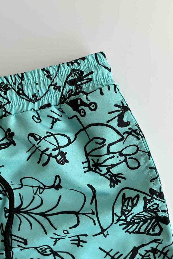 Ayyıldız 845 Erkek Su Yeşili Desenli Deniz Şortu - 2