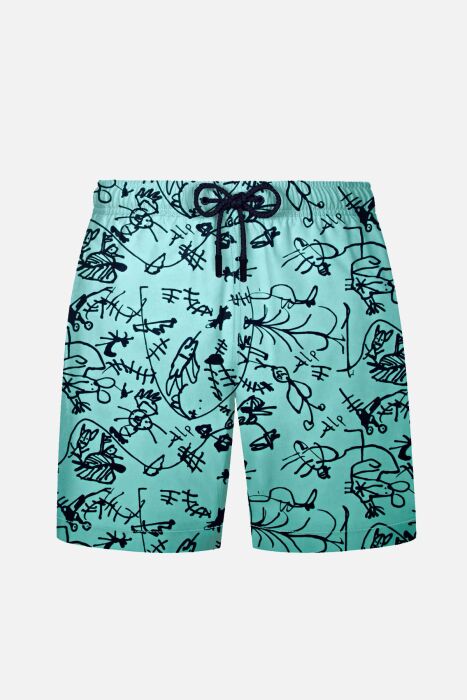 Ayyıldız 845 Erkek Su Yeşili Desenli Deniz Şortu - AYYILDIZ