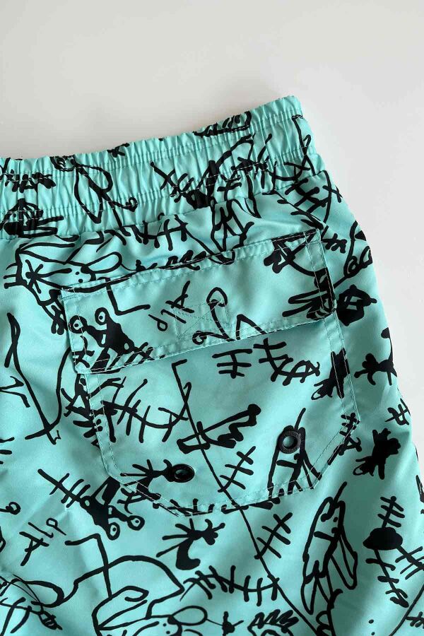 Ayyıldız 845 Erkek Su Yeşili Desenli Deniz Şortu - 4