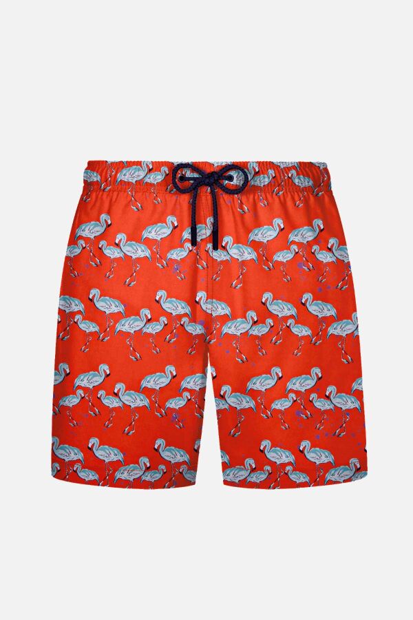 Ayyıldız 845 Erkek Turuncu Flamingo Desenli Deniz Şortu - 1