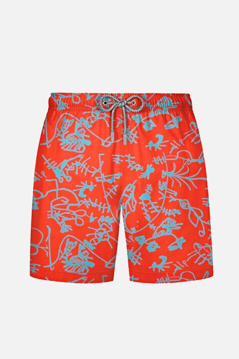 Ayyıldız 845 Erkek Turuncu Mavi Desenli Deniz Şortu - AYYILDIZ