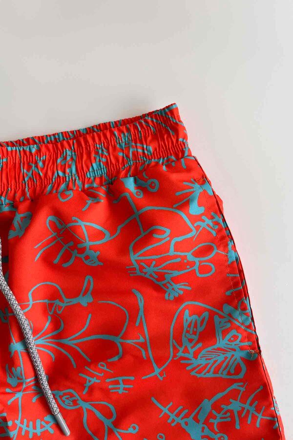 Ayyıldız 845 Erkek Turuncu Mavi Desenli Deniz Şortu - 2