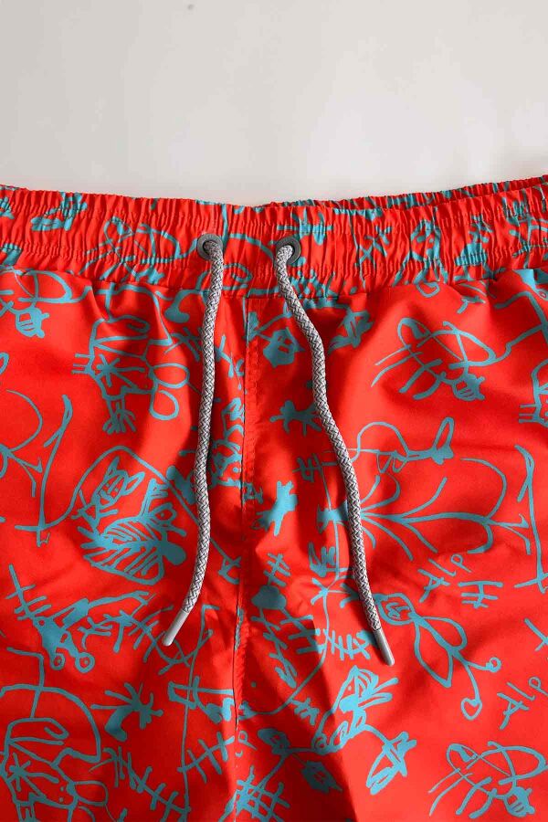 Ayyıldız 845 Erkek Turuncu Mavi Desenli Deniz Şortu - 3