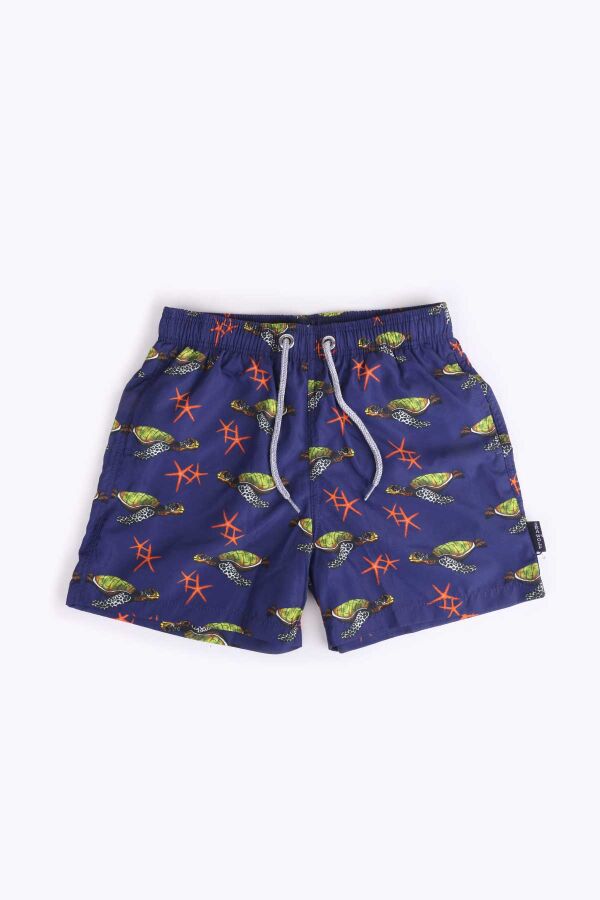 Ayyıldız 106 Lacivert Yeşil Desenli Erkek Çocuk Deniz Şortu - 1