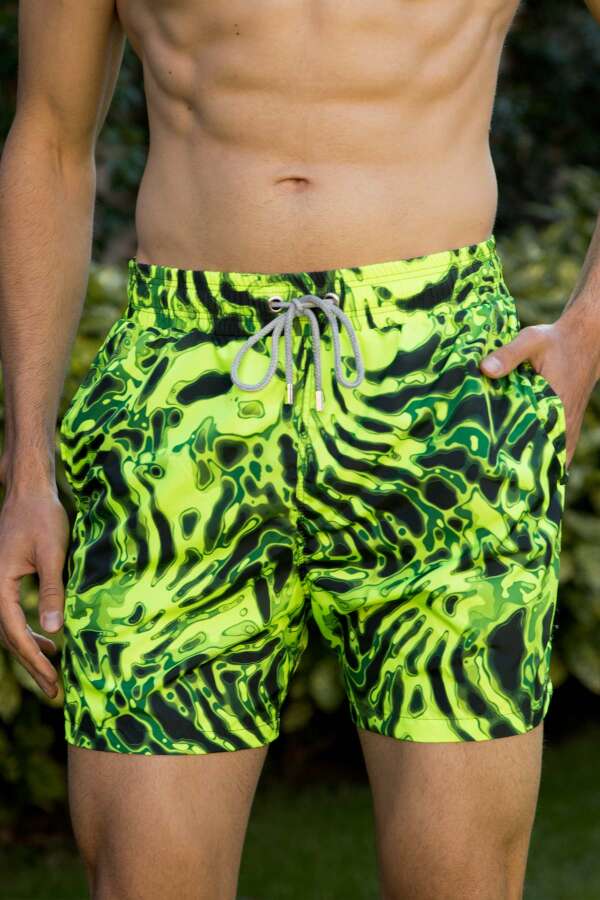 Ayyıldız 845 Erkek Sarı Siyah Desenli Deniz Şortu - 1