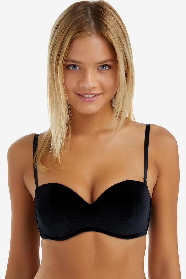 Ayyıldız 2051 Siyah Kadife Straplez Sütyen - 2
