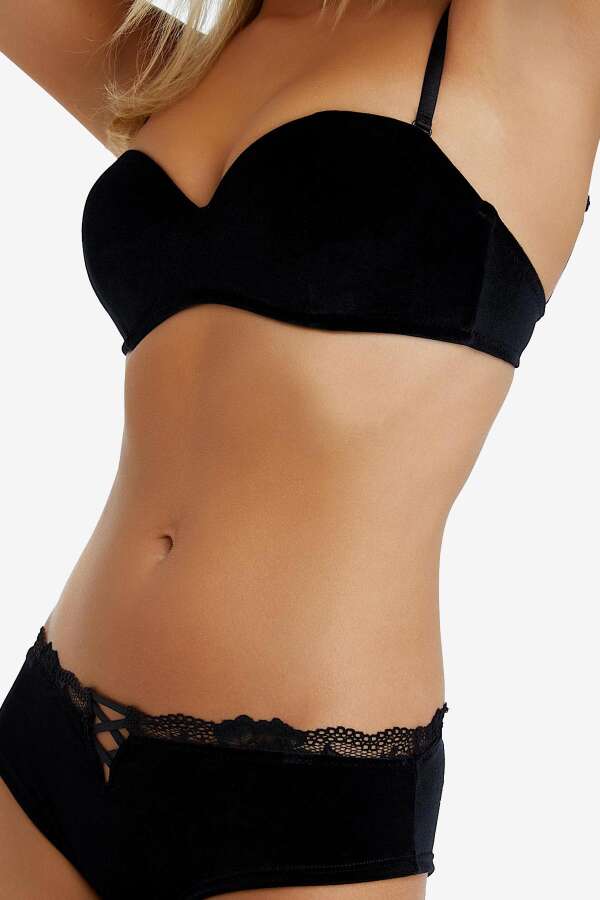 Ayyıldız 2051 Siyah Kadife Straplez Sütyen - 3