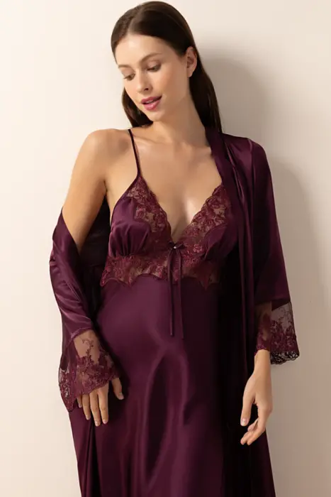 Ayyıldız 3803 Mürdüm Gecelik Sabahlık Takım - 1