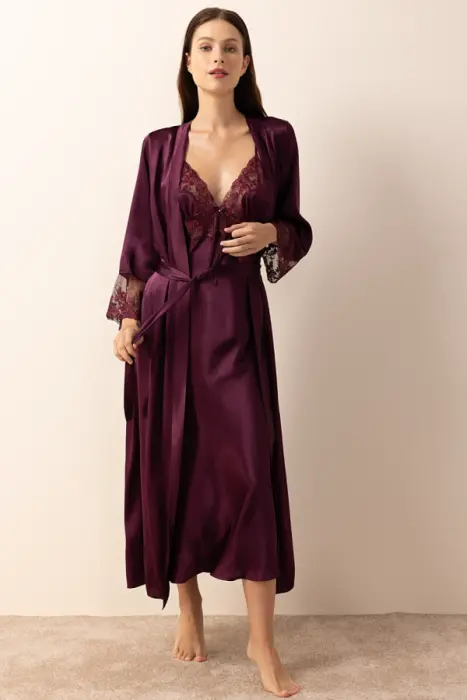 Ayyıldız 3803 Mürdüm Gecelik Sabahlık Takım - AYYILDIZ (1)