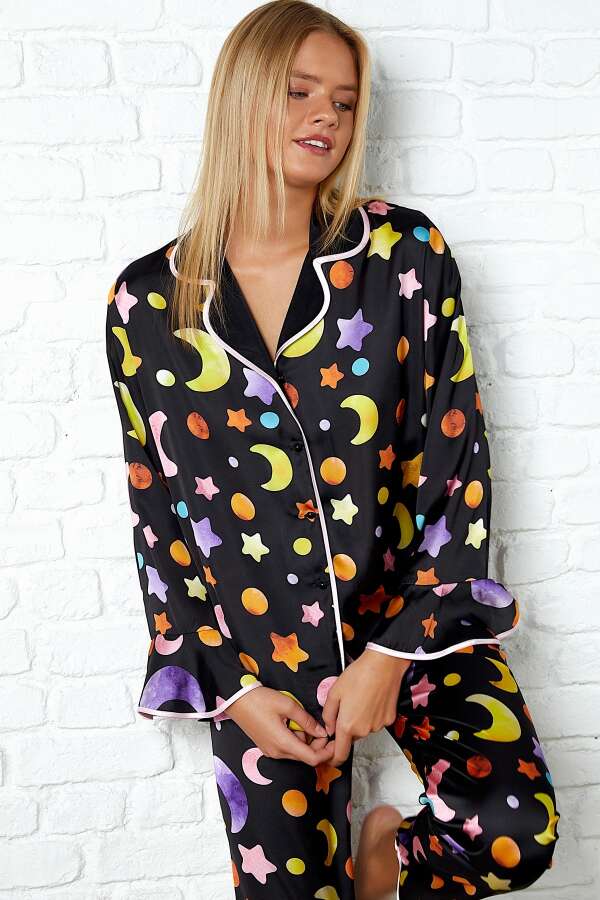 Ayyıldız 3968 Siyah Saten Pijama Takımı. 2 Ayyıldız 3968 Siyah Saten Pijama Takımı. 2