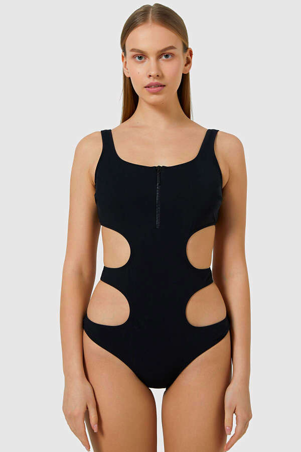 Ayyıldız 3035 Siyah Fermuarlı Mayokini - 1