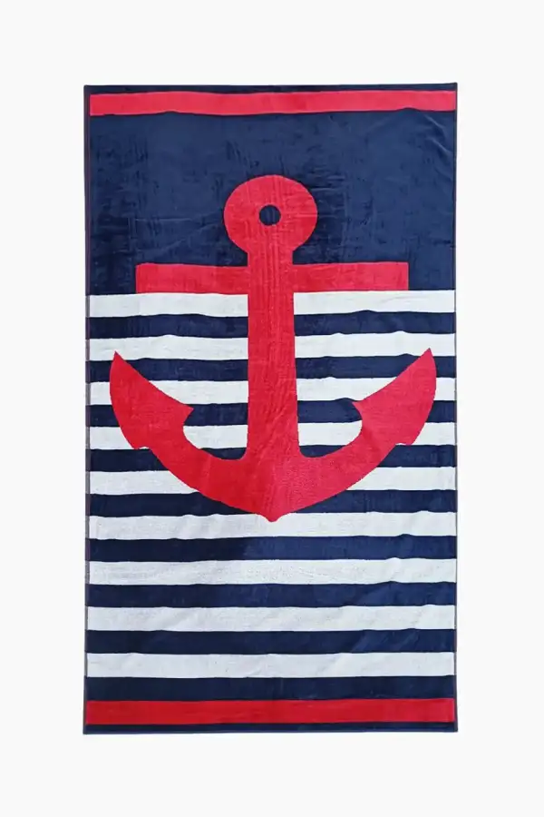 Çift Kişilik Kırmızı Çapa Plaj Havlusu - 1